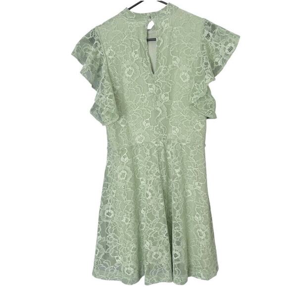 Anthropologie Maeve Flutter-Sleeve Mock-Neck Mini Dress Womens L Moss Mint Green - Picture 3 of 5